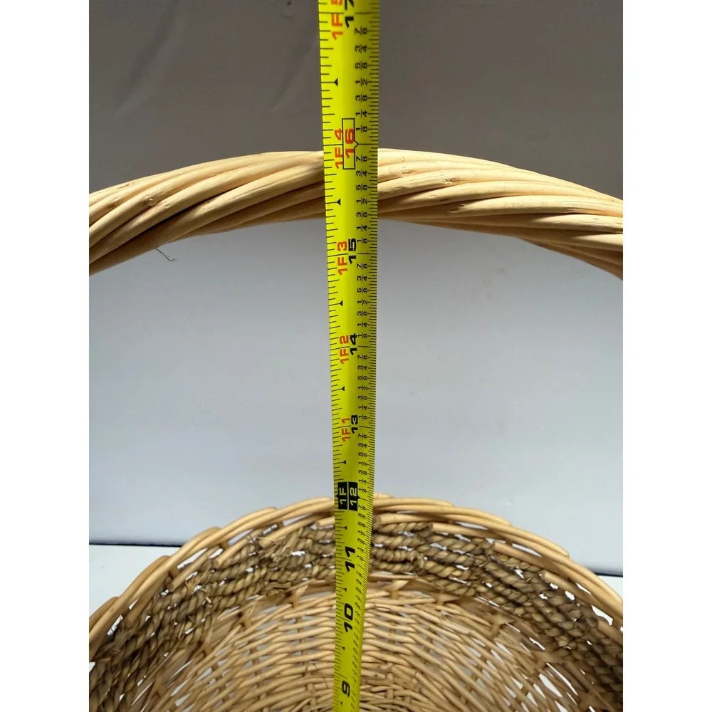 Natural Wicker Seagrass Round Basket with High Handle Farmhouse Decor 14.5in